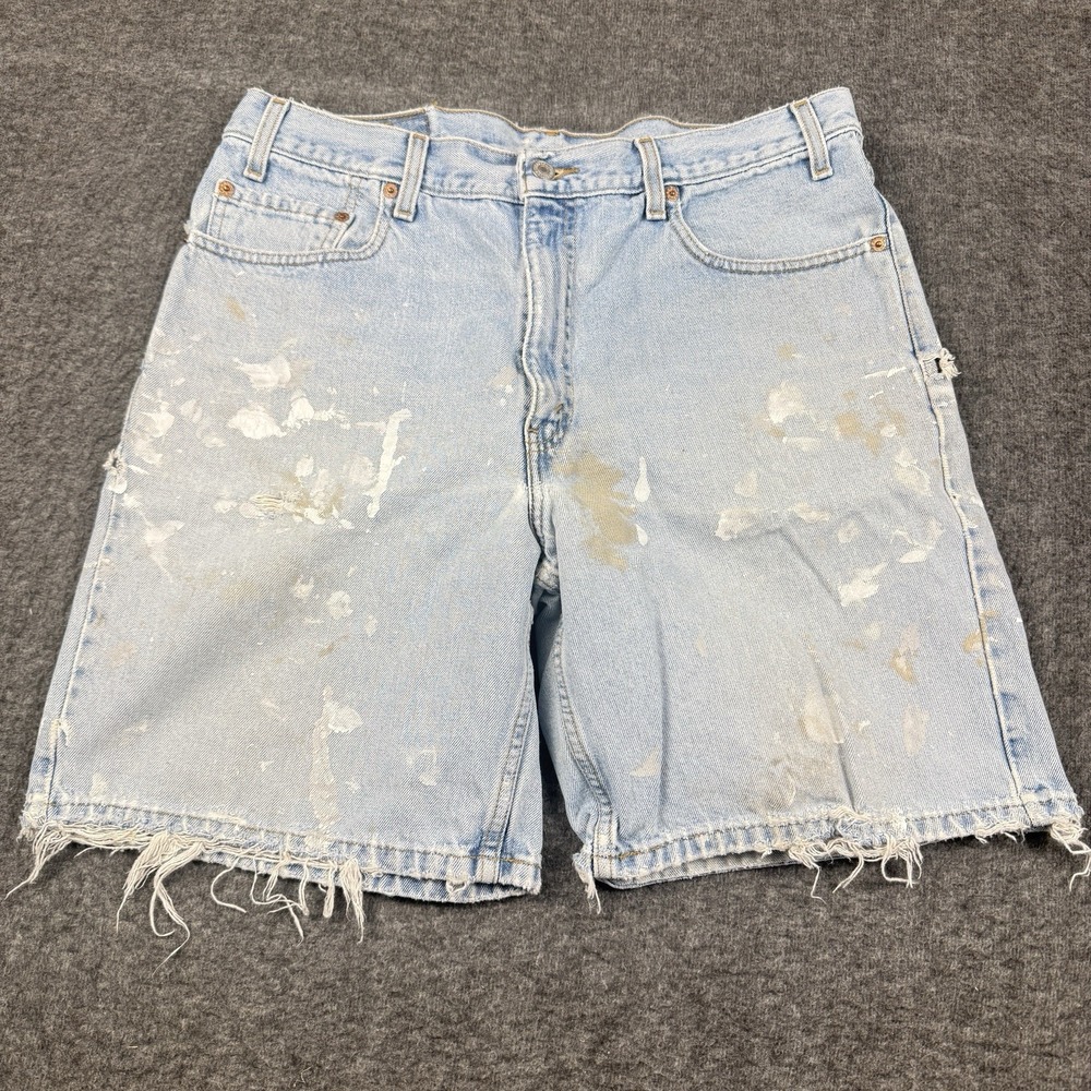 Vtg Levis 550 Shorts Mens 36 Distressed Light Wash Denim Grunge Trashed Stained